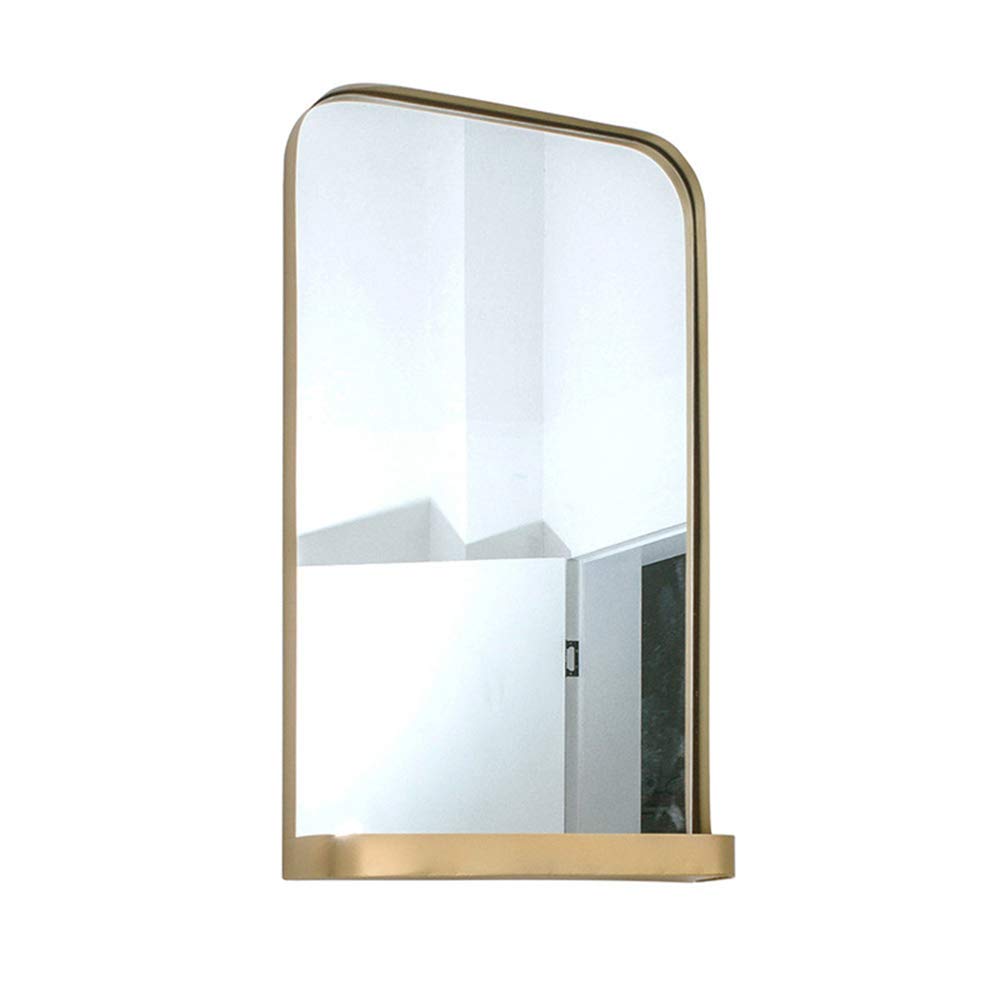 Nordic Golden Full-Length Wall Mirror with Shelf - Modern Minimalist Makeup & Decorative Mirror for Bedroom, Bathroom, Dressing Room - Iron Frame Gold Standing Mirror (76