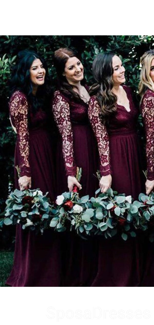 Elegant Long Sleeve Lace Chiffon Bridesmaid Dress - WG608 | Affordable Formal Gown for Weddings, Parties & Special Occasions