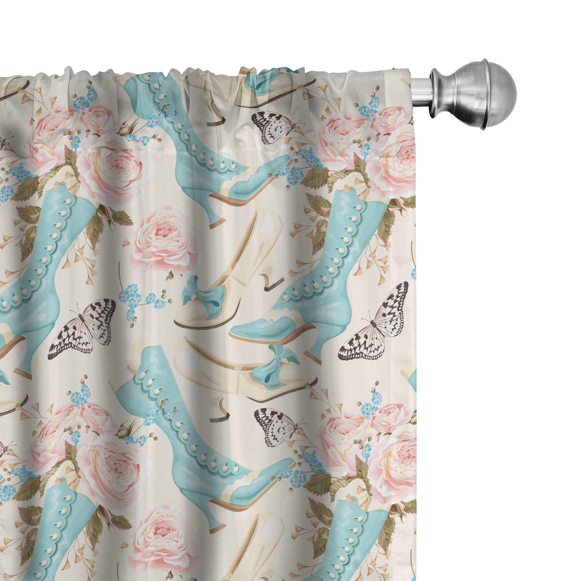 Ambesonne Vintage Floral Window Curtains - Elegant Rococo Wedding Design with Roses, Butterflies & Shoes, Lightweight 2-Panel Set with Rod Pocket (28