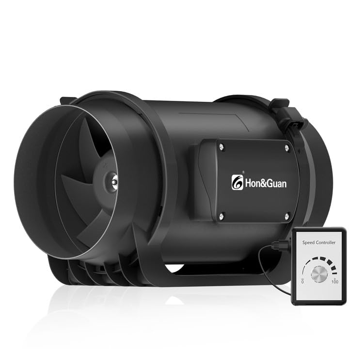 Hon&Guan 6 Inch Inline Duct Fan 469 CFM - Variable Speed EC Motor with Controller - HVAC Booster for Grow Tents, Hydroponics, Heating & Cooling Systems - Perfect for Indoor Gardening & Ventilation Solutions