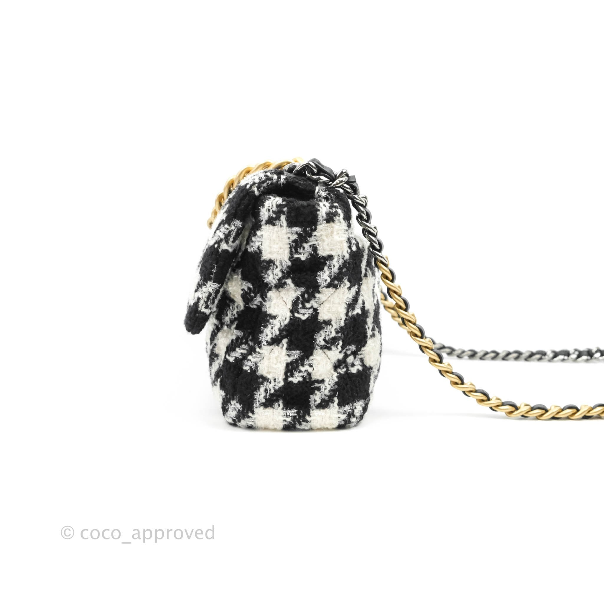 Chanel 19 Medium Flap Bag - Black & White Houndstooth Tweed with Mixed Hardware | Luxury Designer Handbag for Women, Perfect for Work, Parties & Special Occasions