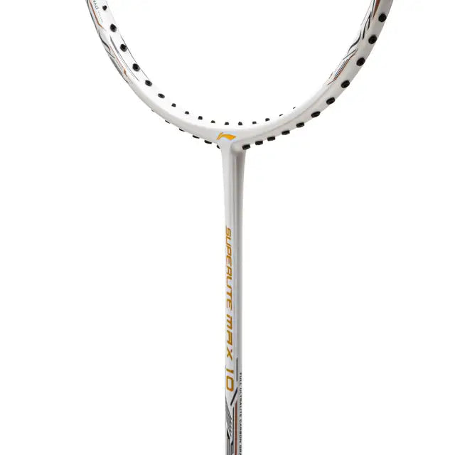 Li Ning G Force Superlite Max 10 Badminton Racket - Prestrung White/Gold/Black - Lightweight Carbon Fiber Shuttlecock Racket for Professional & Recreational Play - Made in China - Perfect for Tournaments & Training Sessions
