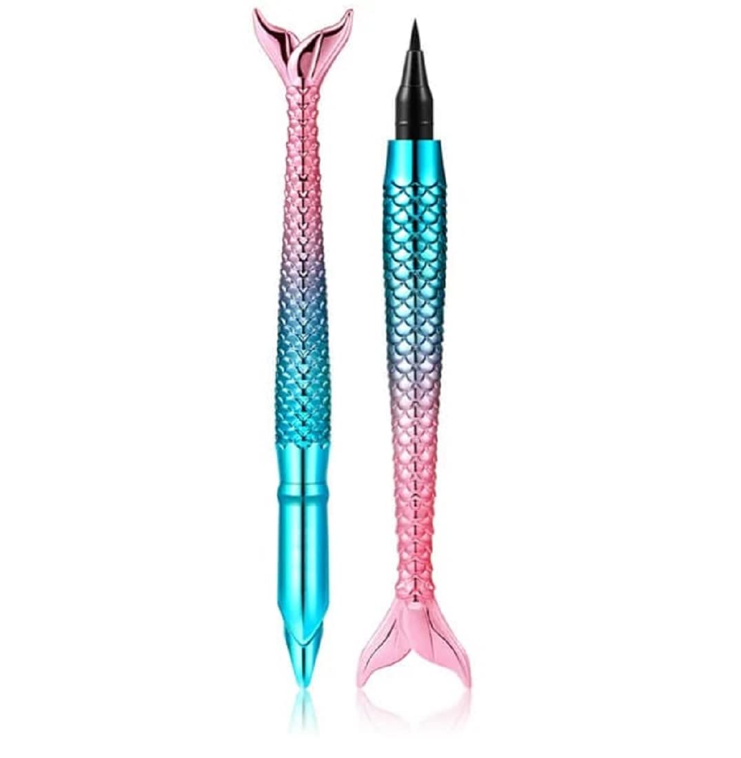 Waterproof Matte Black Liquid Eyeliner - Mermaid Fish Shape Face Jewel for Long Lasting Eye Makeup | Perfect for Parties, Cosplay & Festival Looks
