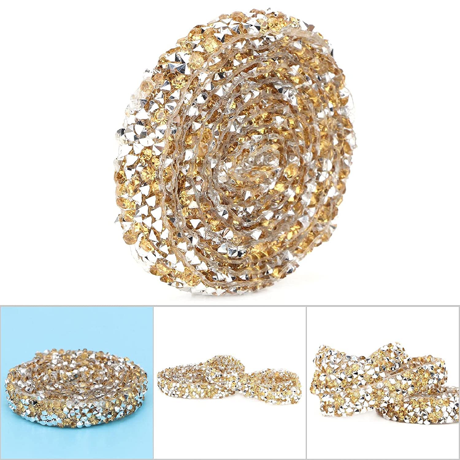 Ubersweet® 1cm Crystal Yellow Mesh Wrap Roll - DIY Rhinestone Resin Drill Mesh for Wedding, Birthday, Party Decorations - Perfect for Nail Art, Jewelry Making, and Craft Projects