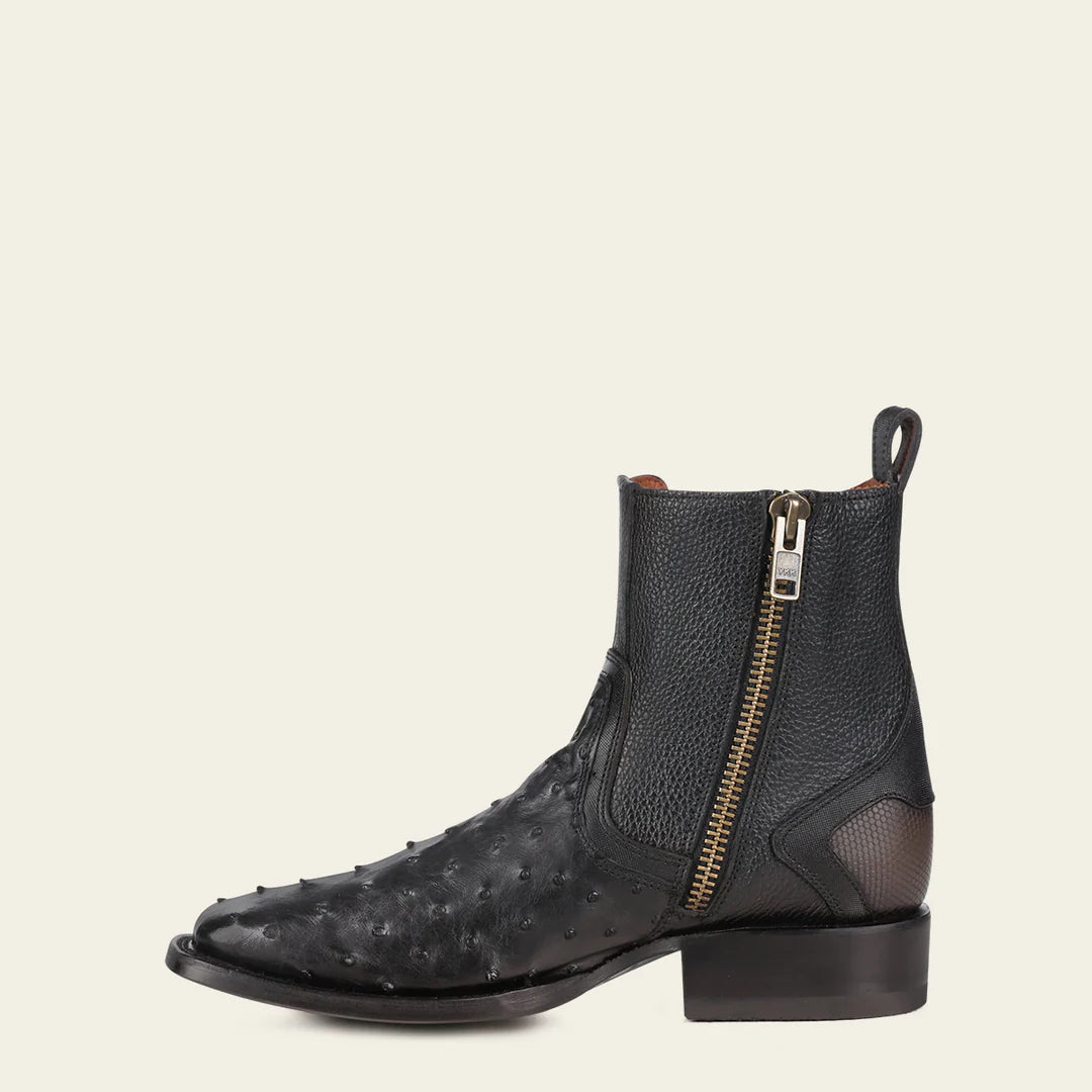 Men's Cuadra Black Western Cowboy Rodeo Ostrich Ankle Boots - Genuine Leather Cowboy Boots for Men - Comfortable Rodeo & Western Style Boots for Country Dancing, Horseback Riding & Casual Wear