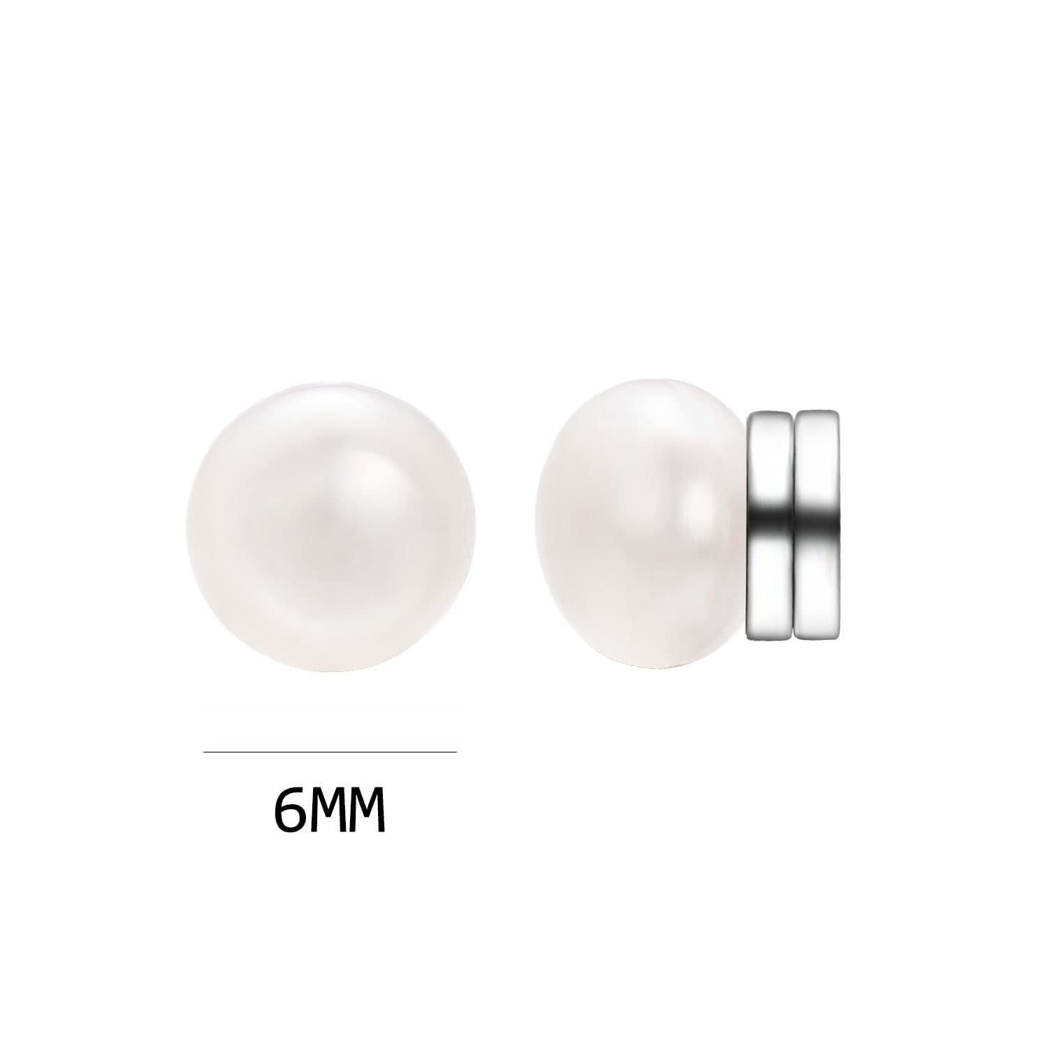 Magnetic Pearl Earrings for Women - 6mm & 8mm Freshwater Pearl Clip-On Earrings, Silver Magnetic Fake Earrings for Non-Pierced Ears | Perfect for Work, Parties & Special Occasions