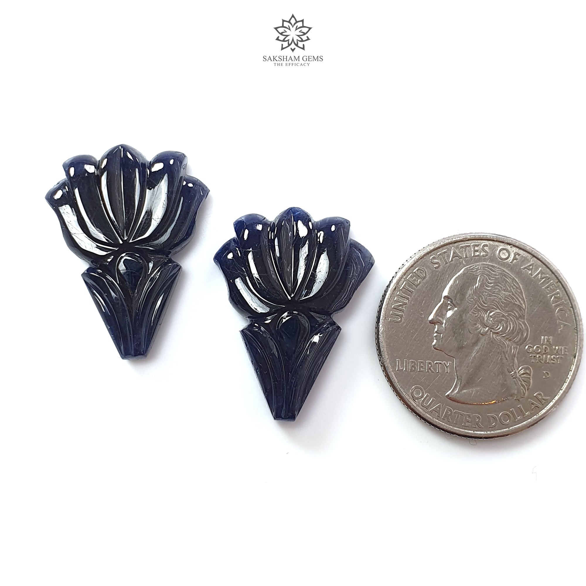 Natural Untreated Dark Blue Sapphire Gemstone Carving - 49.40cts Unheated Hand-Carved Fancy Shape 25x18mm Pair for Jewelry Making & Luxury Gifts