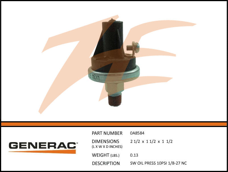 0A8584 Oil Pressure Switch 10PSI 1/8-27 NPT Normally Closed - Replacement for Automotive, Marine & Industrial Engines - Perfect for Engine Protection & Warning Systems