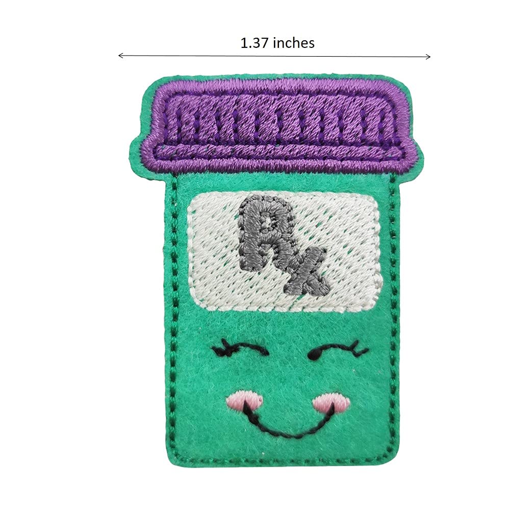Pharmacy Pharmacist RX Pill Bottle Embroidered Iron On Patch - Medical Themed Sewing Applique for Scrubs, Lab Coats & DIY Crafts