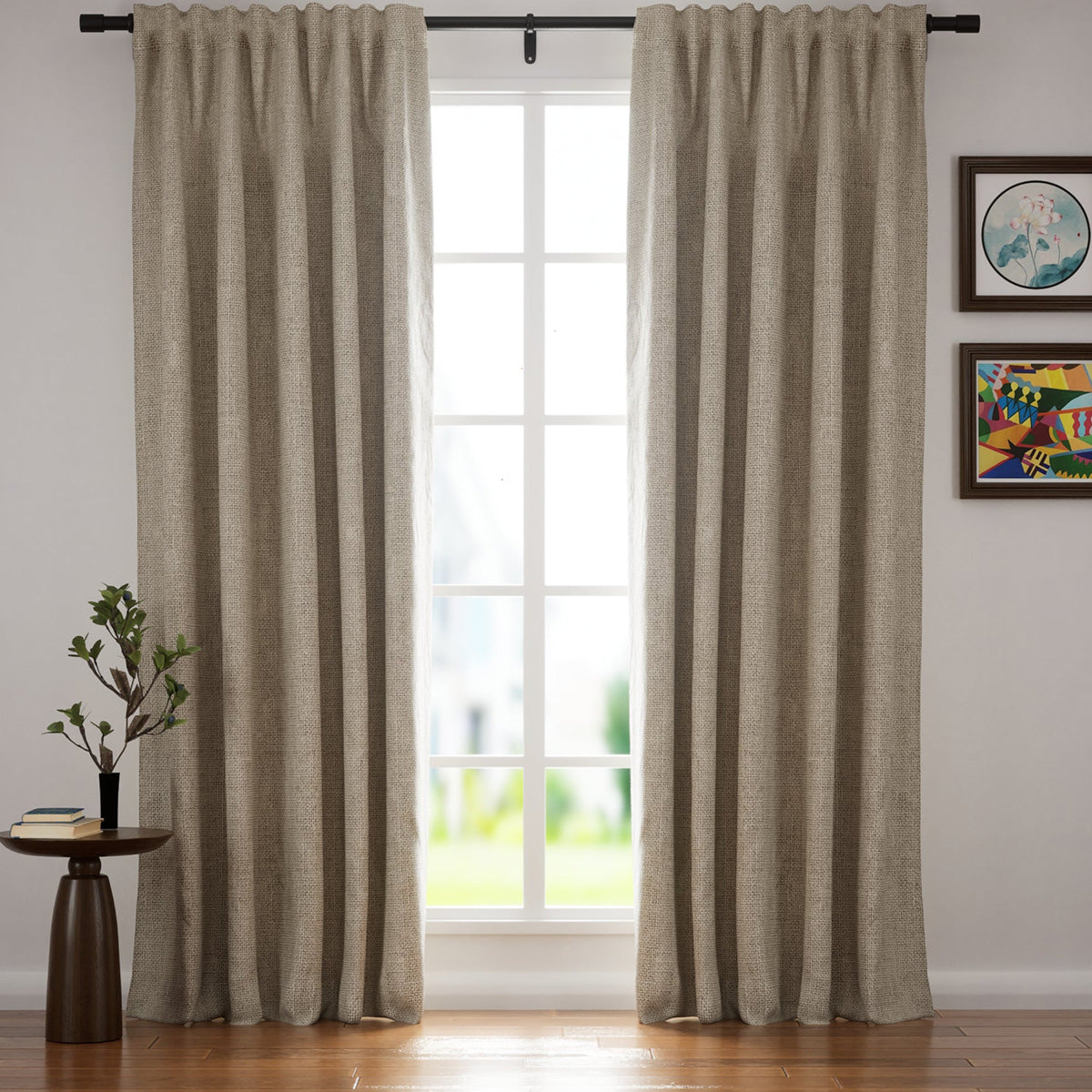 Organic Blackout Curtains - Soft Top Back Tab Linen Drapes in Warm Gray | Custom Villa Style Window Treatments for Bedroom & Living Room | Noise Reducing & Light Blocking