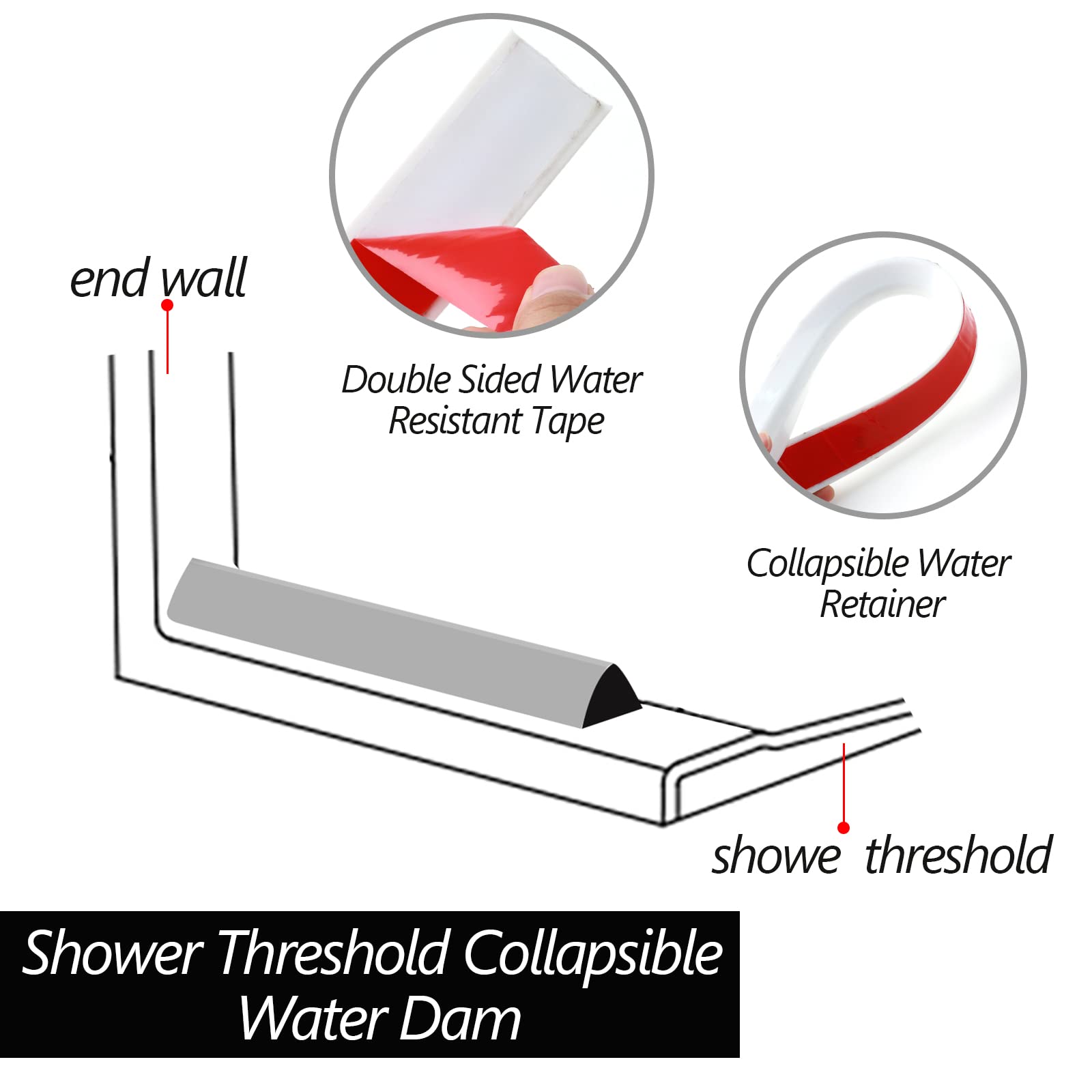 Raycity Collapsible Shower Threshold Water Dam Barrier - 39 Inch White Shower Door & Kitchen Water Strip for Wet/Dry Separation - Perfect for Bathroom, RV & Kitchen Water Leak Prevention