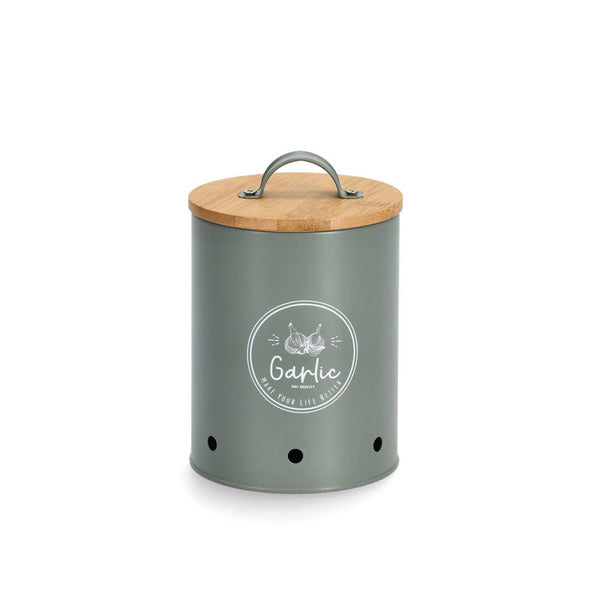 Airtight Garlic Keeper with Bamboo Lid - Eco-Friendly Metal Storage Container for Fresh Garlic, Onions & Vegetables - Perfect for Kitchen, Pantry & Countertop Organization