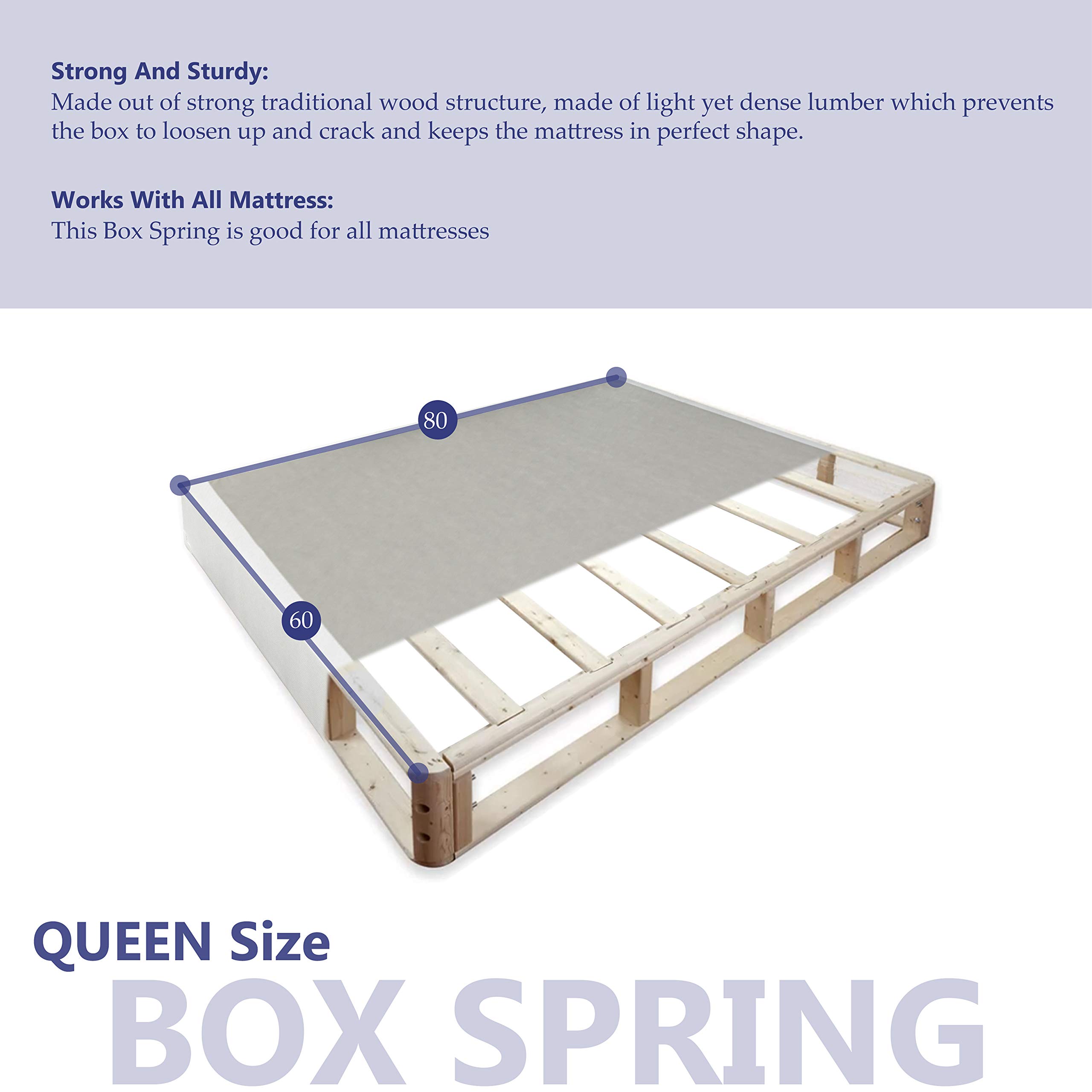 Queen Size White Wooden Box Spring Foundation with Coil Support for Mattresses - Perfect for Bedroom, Guest Room & Dormitory Use