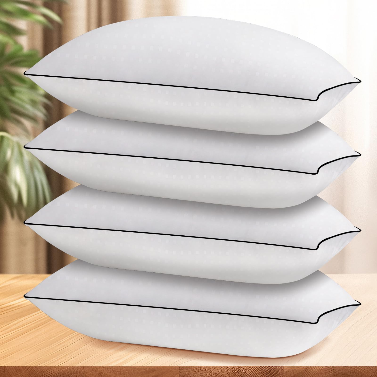 Wansimoo Queen Size Cooling Pillows Set of 4 - Hotel Quality Soft & Supportive Pillows for Back, Stomach & Side Sleepers - Breathable & Comfortable for All Night Sleep - Perfect for Bedroom, Guest Room & Travel Use
