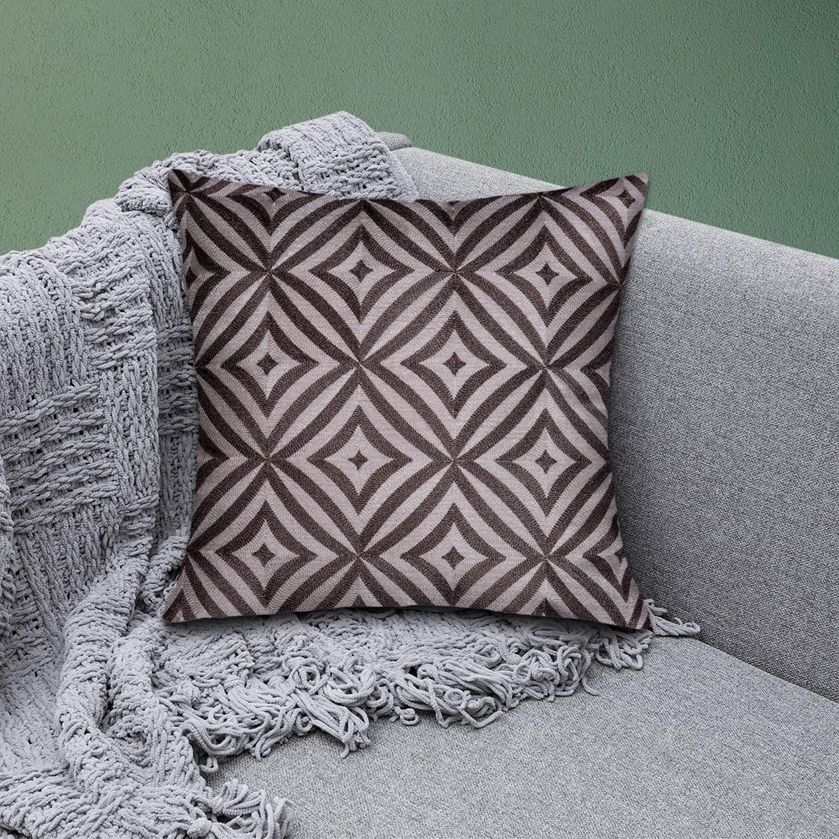 Decozen Embroidered Zipper Throw Pillow Covers 20x20 Inches - Soft Decorative Pillow Cases for Sofa, Couch, Bed, Living Room & Bedroom - Home & Office Decor in Beige Brown - Perfect for Cozy Reading Nooks & Accent Seating Areas