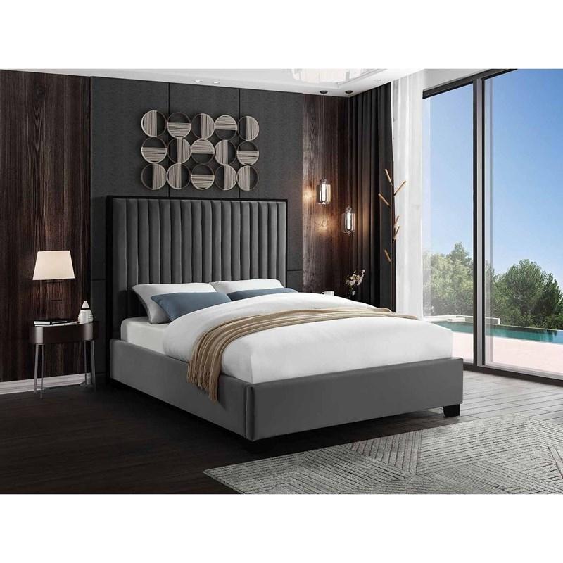 Bianca 5545 Grey Velvet Tufted Platform Bed Frame - Queen Size Upholstered Bed with Button Tufting for Modern Bedroom Decor | Perfect for Master Bedroom, Guest Room & Apartment