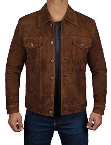 Premium Men's Logan Brown Cowboy Style Suede Leather Jacket - Western Trucker Jacket with T-Shirt for Casual Wear | Perfect for Rodeo, Country Music Festivals & Outdoor Adventures