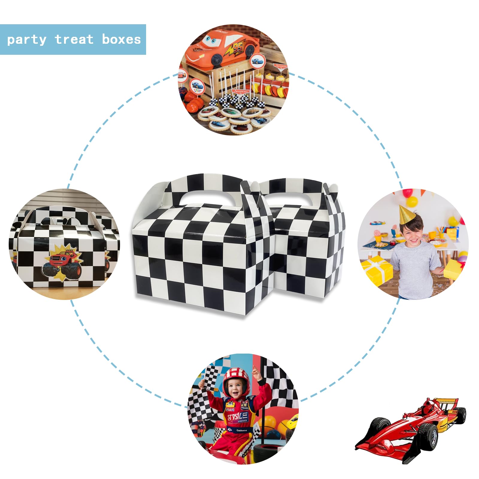 Adorox 24-Piece Checkered Racing Treat Box Set - Race Car Themed Party Favors, Kids Birthday Party Supplies, Gift Boxes, Party Decorations for Boys & Girls - Perfect for Race Car Birthday Parties, Baby Showers & Themed Events