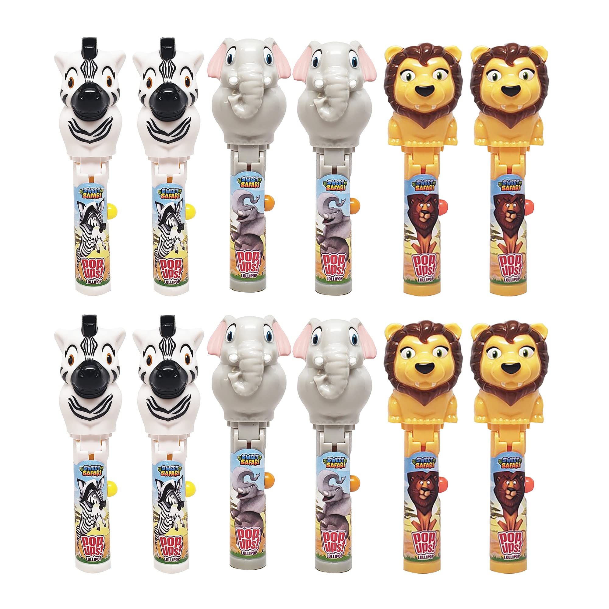 Safari Animal Lollipop Holders with 12 Individually Wrapped Lollipops - Bulk Party Candy Favors for Kids Birthday, Baby Shower & Classroom Treats - Fun Animal Theme Party Supplies