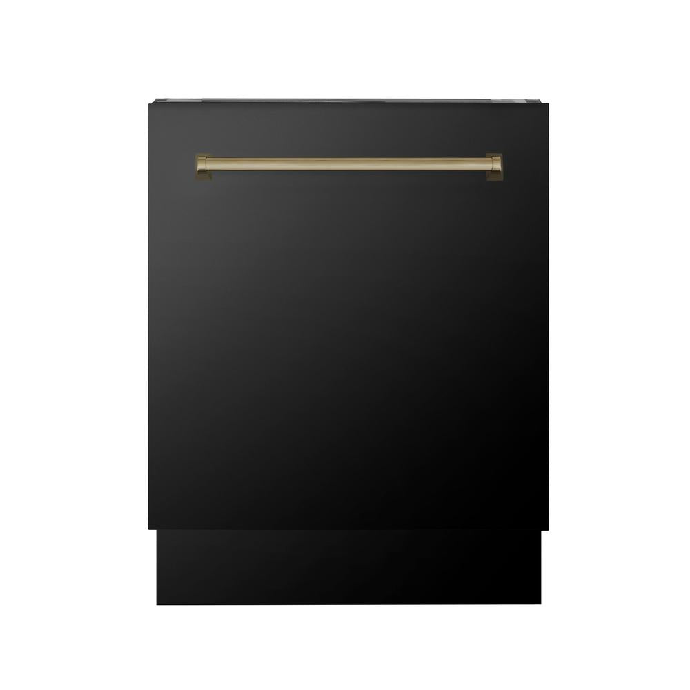 ZLINE Autograph Edition 36-inch Black Stainless Steel Dual Fuel Range Kitchen Package with Range Hood & Dishwasher - Champagne Bronze Accents (3AKP RABRHDWV36 CB) | Premium Kitchen Appliances for Modern Homes & Gourmet Cooking