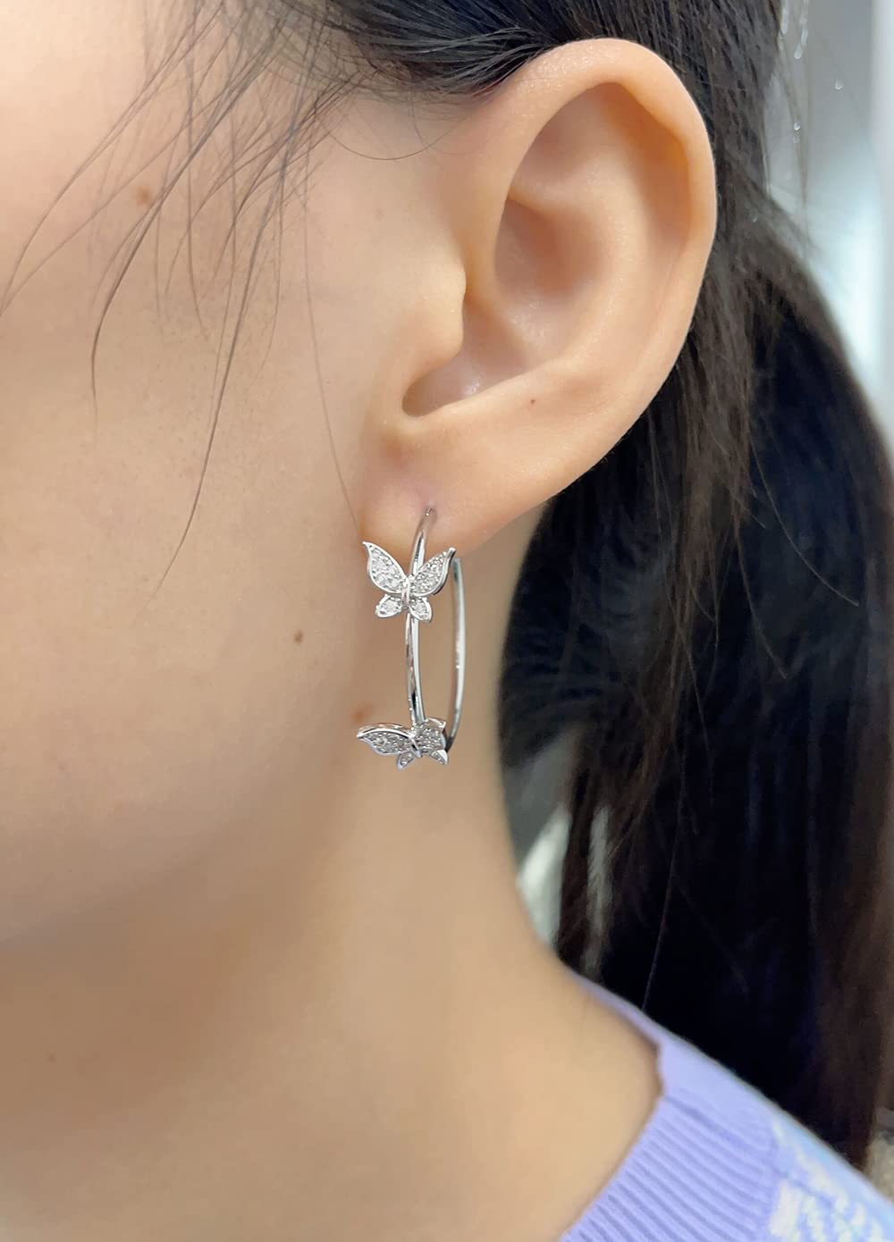 Dainty Butterfly Large Huggie Hoop Earrings for Women - Crystal Cubic Zirconia Endless Round Hoops - Boho Statement Jewelry - Perfect Birthday Gift for Her - Ideal for Parties, Weddings & Everyday Wear