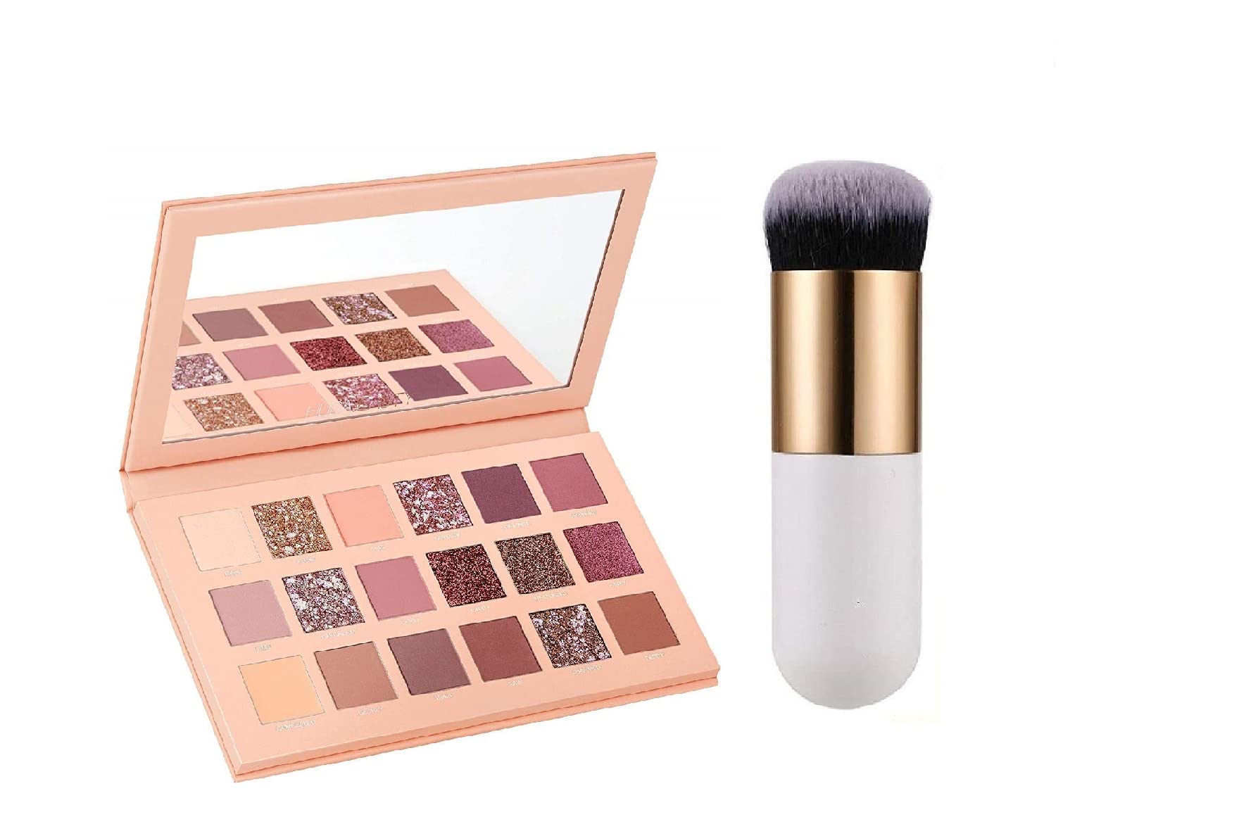 NUDE EYE 18-in-1 Color Eyeshadow Palette with Foundation Brush - Professional Makeup Kit for Day & Night Looks
