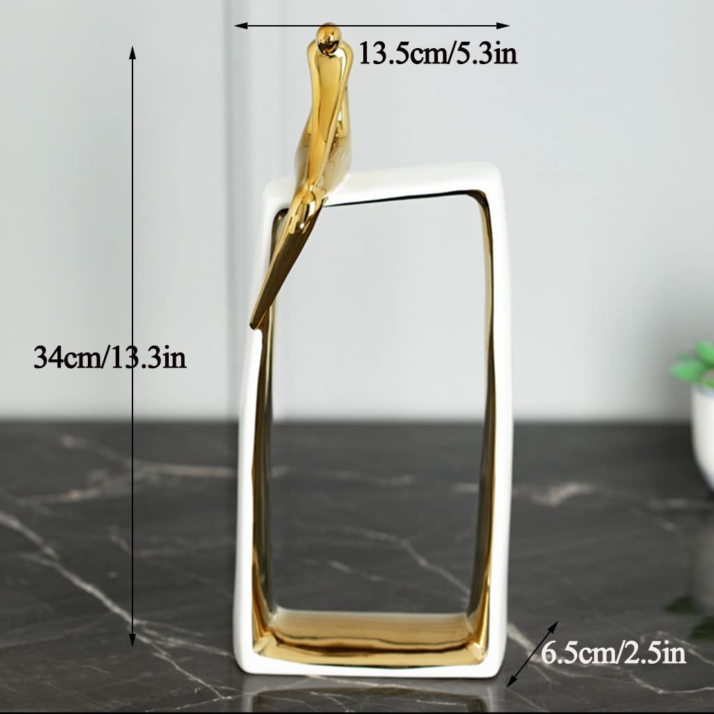Ceramic Statue Table Decor - Gold Abstract Thinker Sculpture for Living Room, Bedroom & Shelf Decor | Meditation & Home Accents for Zen Spaces