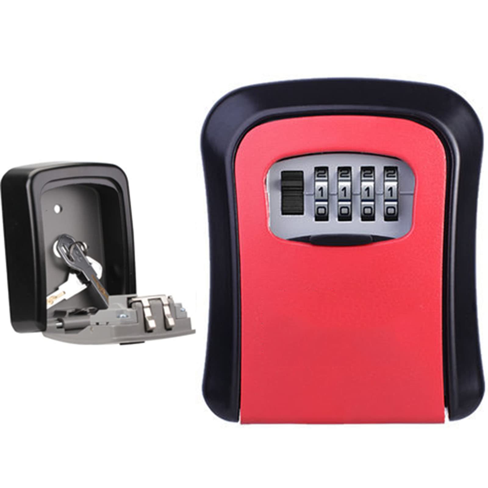 4 Digit Combination Key Lock Box - Waterproof Wall Mounted Key Safe with Resettable Password, 5 Keys Capacity for Indoor & Outdoor Use (Red) | Ideal for Home Security, Vacation Rentals, Airbnb Hosts and Property Management