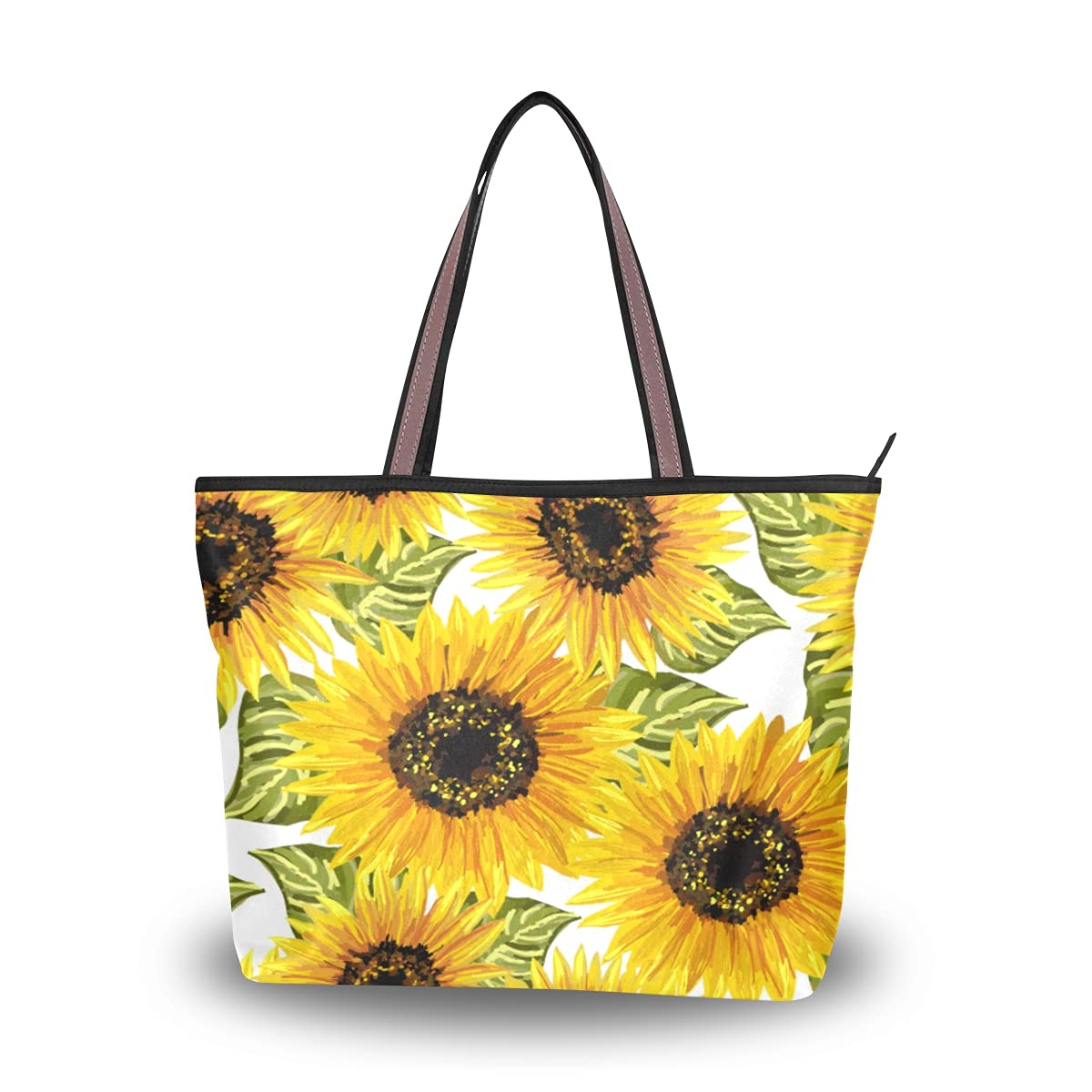 Women's Sunflower Painting Tote Bag with Zipper - Stylish Shoulder Bag for Work, Shopping, and Teacher Gifts | Perfect for Office, School, and Everyday Use