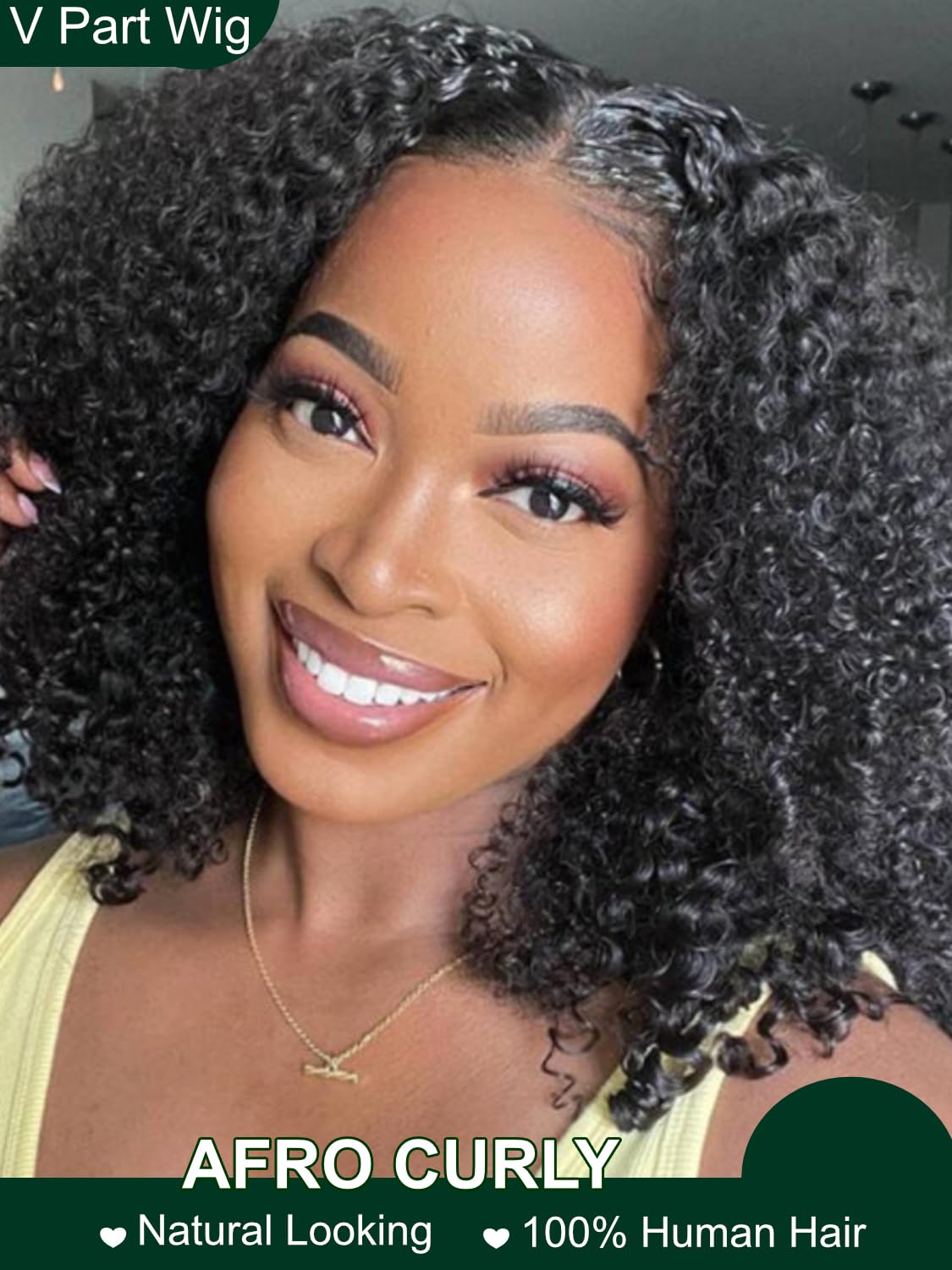 KLAIYI 4C Kinky Curly V Part Human Hair Wig | Glueless No Leave Out U Part Wig | Afro Curly Clip-in Half Wig | 150% Density 22 Inch Natural Black | Beginner Friendly | Perfect for Daily Wear, Special Occasions & Protective Styling