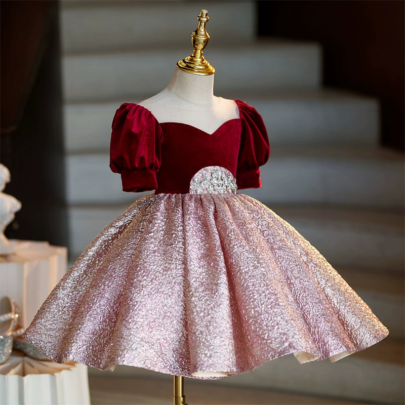 Christmas Party Dress for Girls - Elegant Puff Sleeve Princess Gown for Holiday Celebrations, Pageants & Special Occasions
