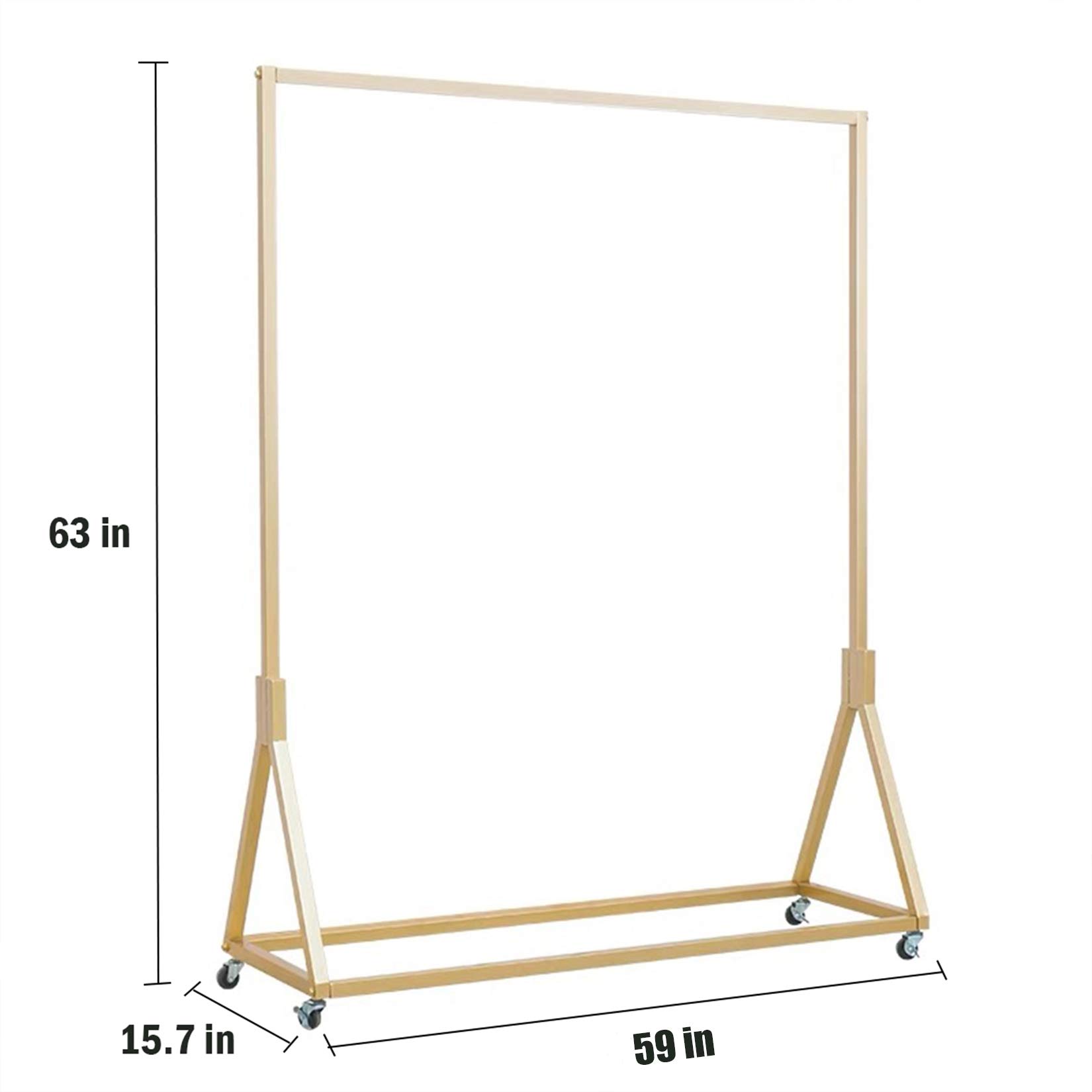 Heavy Duty Metal Rolling Garment Rack with Wheels - Modern Simple Gold Square Tube Clothes Rack (59 Inch Length) for Closet Organization, Laundry Room, Retail Store Display & Home Storage