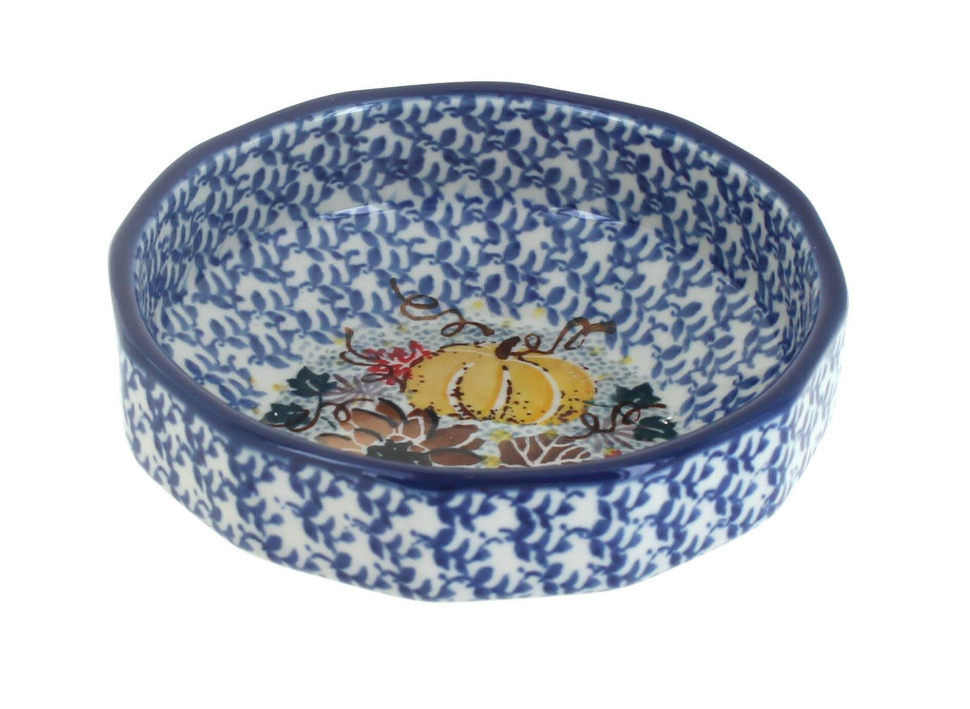 Handmade Blue Rose Polish Pottery Small Angular Bowl - Harvest Bounty Design - Perfect for Fruit Display, Home Decor & Gift Giving