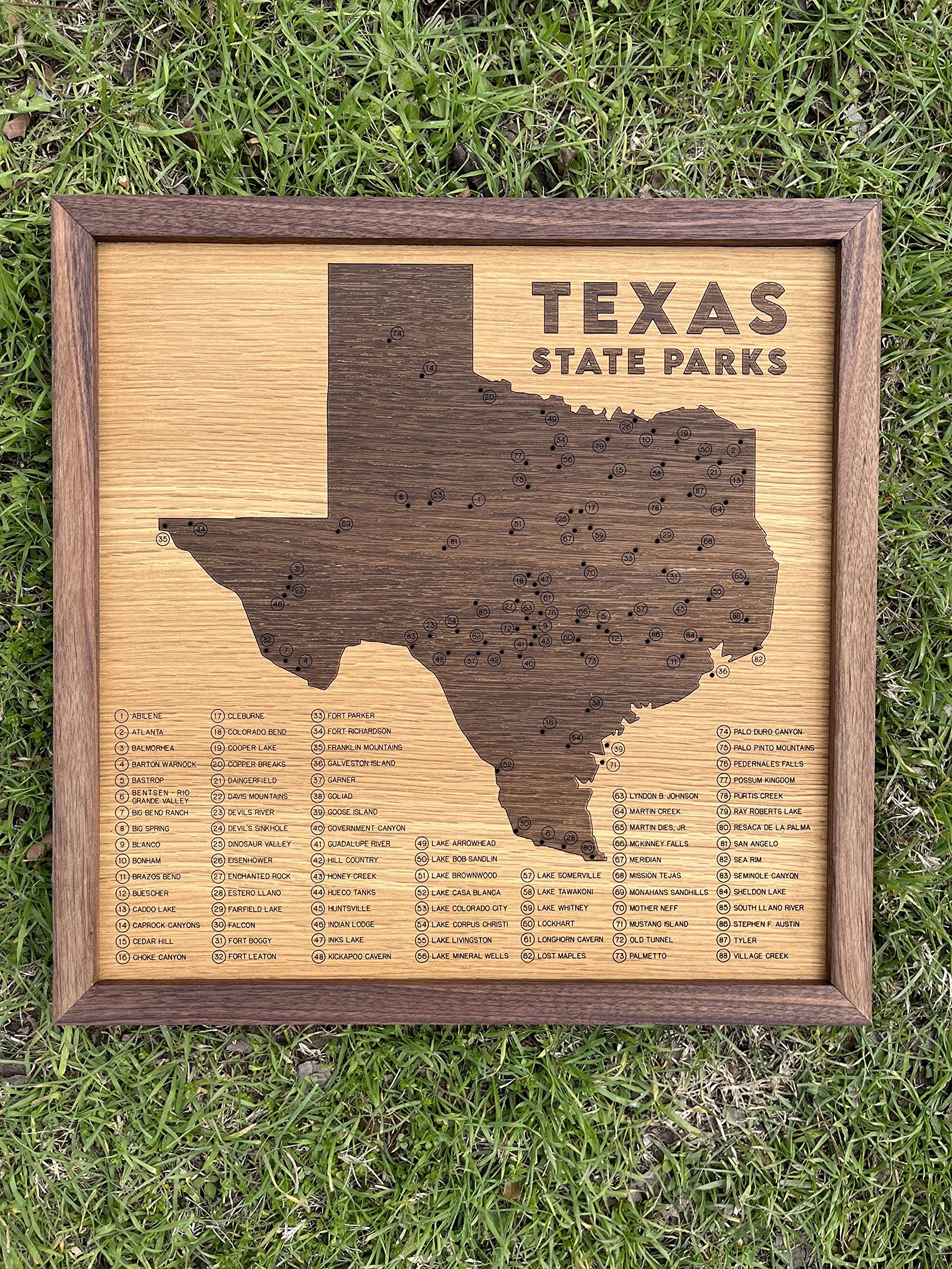 Texas State Parks Push Pin Map - Framed Wooden Travel Tracker for Texas Parks & Wildlife System with Brass Pins - Perfect for Road Trips, Camping Gifts & Adventure Decor
