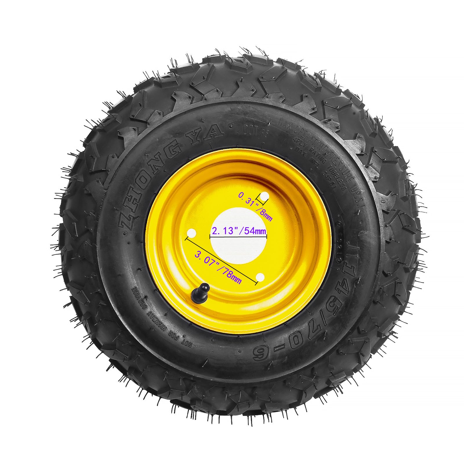 4PCS ATV Go Kart Tires and Rims Tubeless 145/70-6 Inch Front or Rear Wheels for Go Kart, Buggy, ATV, Mini-bikes & Quad Bike - 3 Mounting Holes - Perfect for Off-Road Racing, Trail Riding & Backyard Adventures