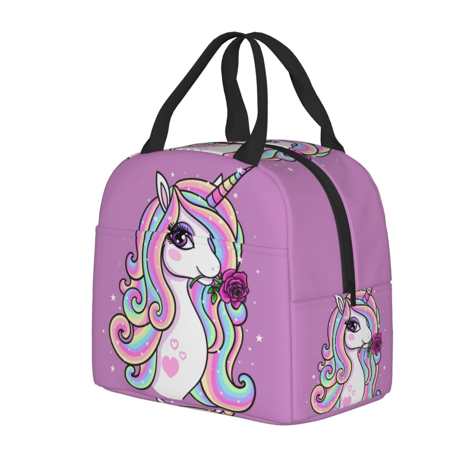 **Pink Rose Rainbow Unicorn Insulated Lunch Box - Reusable Thermal Meal Bag for Kids, Adults, School, Work, Travel & Picnic - BPA-Free Food Container for Boys, Girls, Men & Women**    *(Perfect for Packing Healthy Lunches, Snacks, or Keeping Meals Fresh On-the-Go!)*
