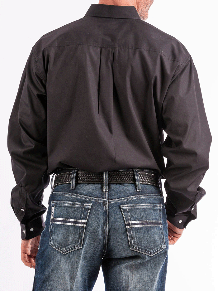 Men's Long Sleeve Western Button Down Shirt - Solid Black Cowboy Style Work Shirt for Ranch, Rodeo & Casual Wear