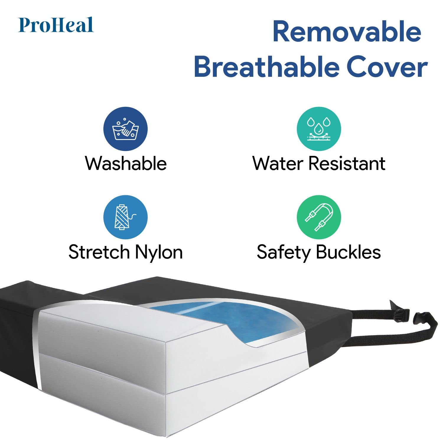 ProHeal Gel Anti-Thrust Seat Cushion - Premium Comfort Gel-Infused Foam for Back Pain Relief - Prevents Forward Sliding - Dual Gel Bladder Technology - 22
