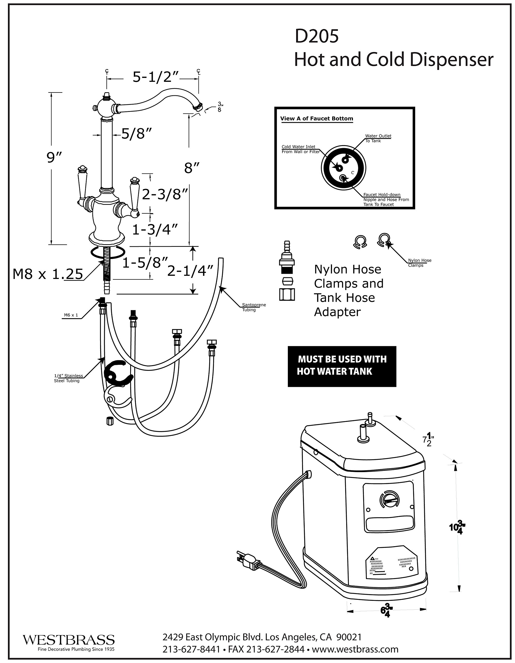 Westbrass D205H-12 Victorian 9-Inch Hot and Cold Water Dispenser Faucet with Tank in Oil Rubbed Bronze Finish - Perfect for Kitchen Sink, Bar, or RV Water Supply