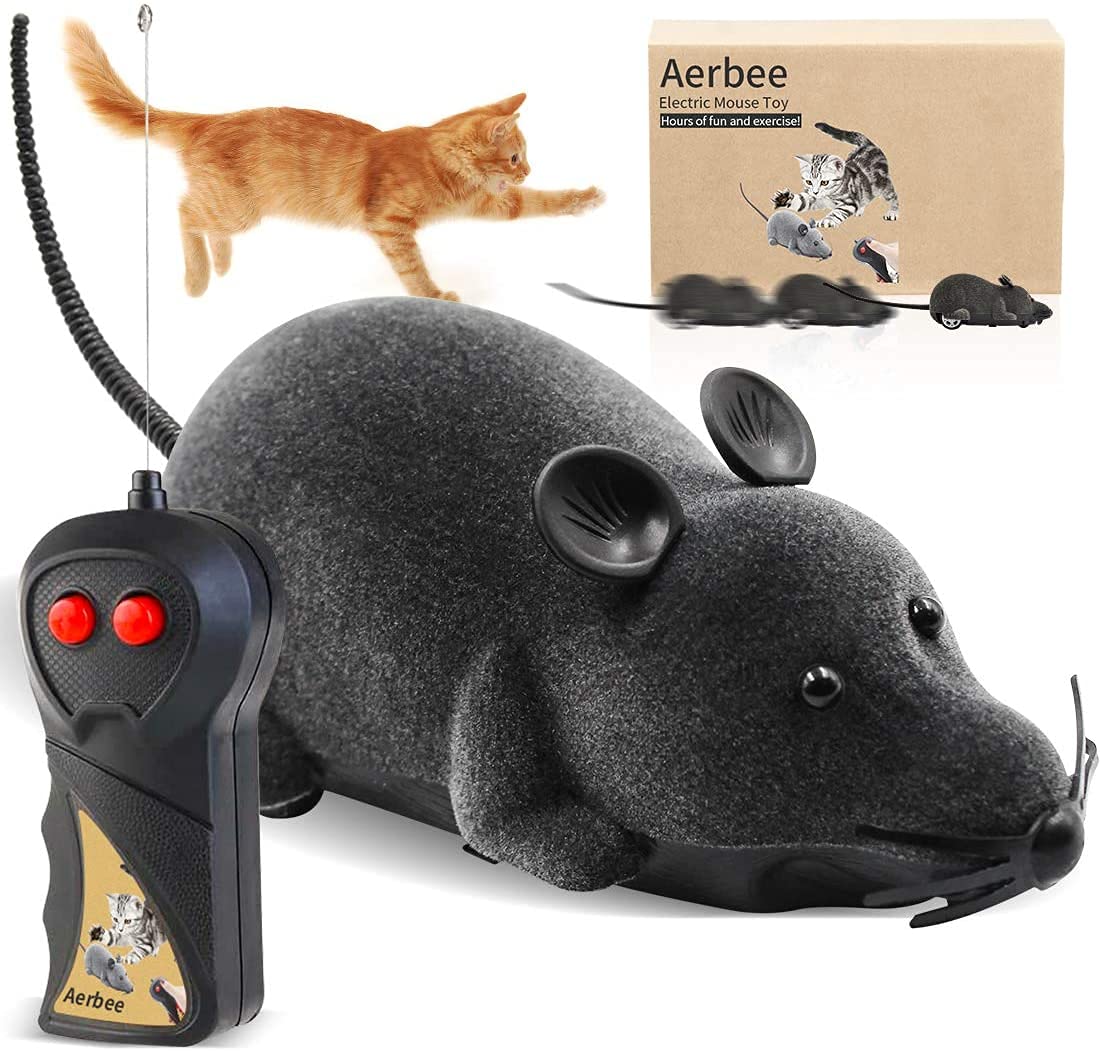 Aerbee Remote Control Mouse Toy for Cats & Dogs - Electronic RC Mouse with Realistic Movement, Interactive Flocking Rat Pet Toy - Fun Playtime for Indoor & Outdoor Use