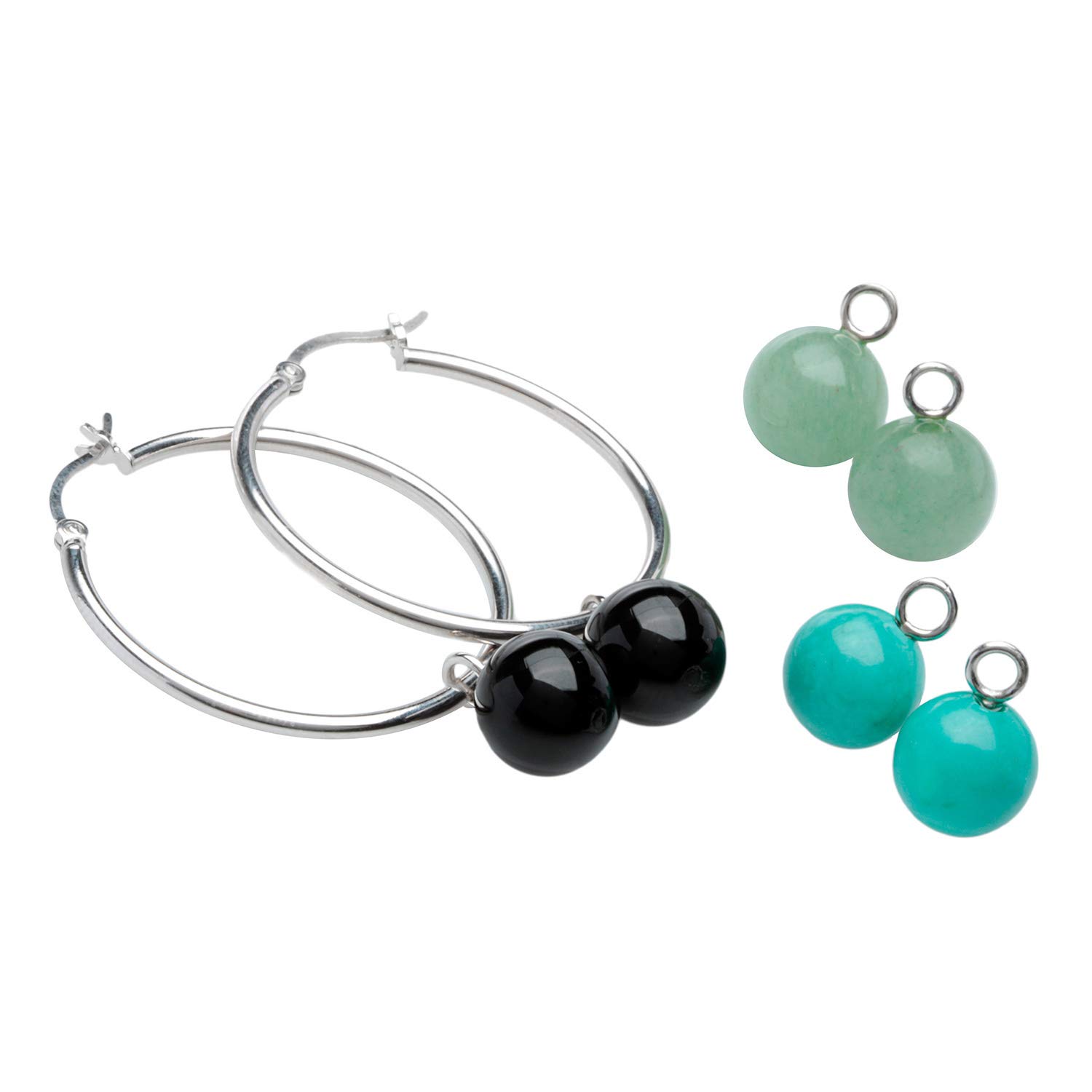 V3Jewelry 925 Sterling Silver Round Hoop Earrings with Natural Multi Gemstones - Interchangeable Charm Earrings for Women - Perfect Birthday Gift for Her - Ideal for Parties, Weddings & Everyday Wear