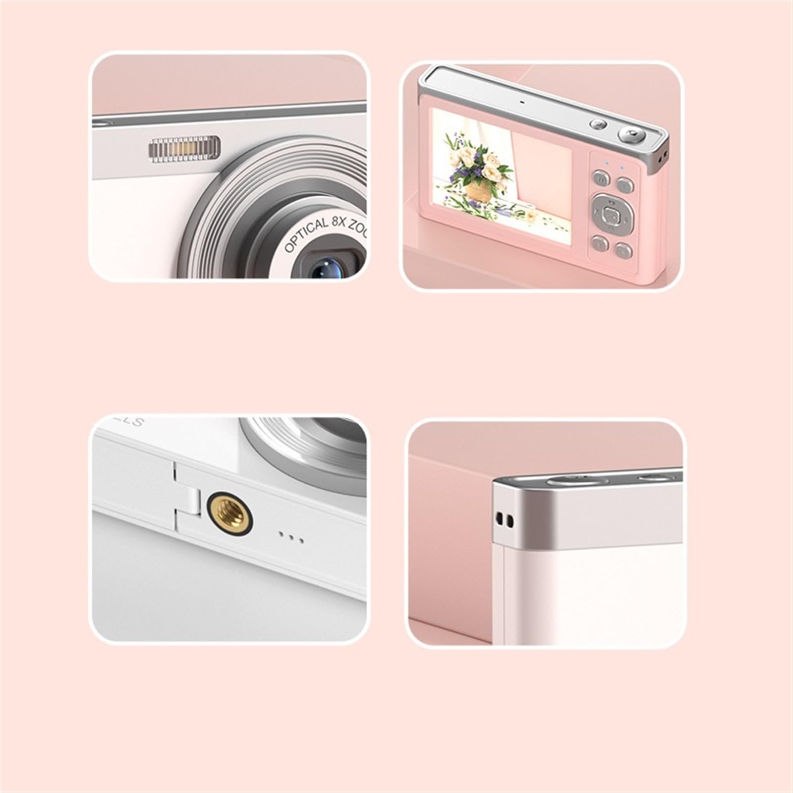 4K Ultra HD MZZYG Digital Video Camera - Lightweight Portable Retro Vlogging Camera with Beauty Filter, Compact Design for Travel & YouTube (C13 Pink)