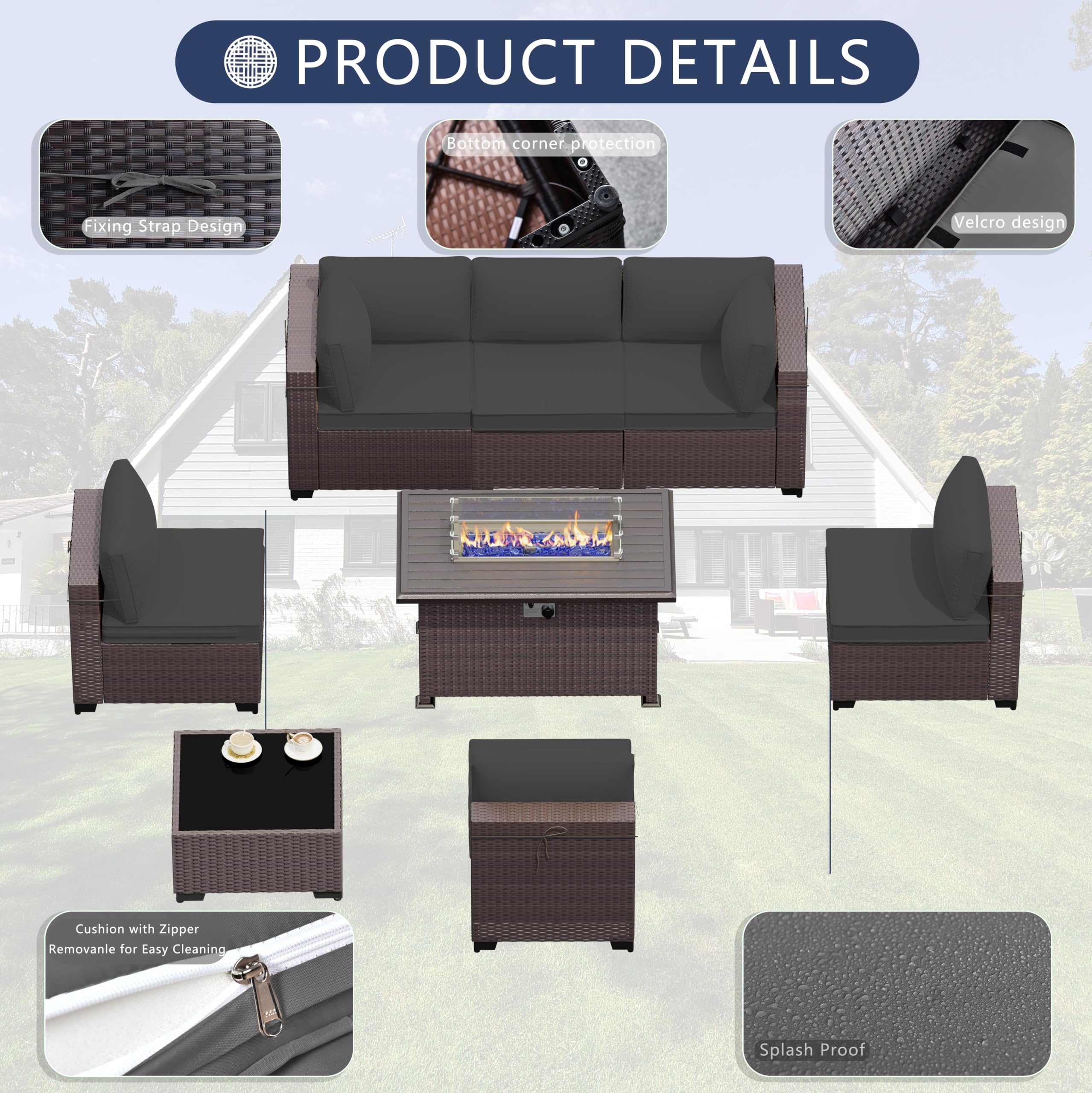 7-Piece Outdoor Patio Furniture Set with 43
