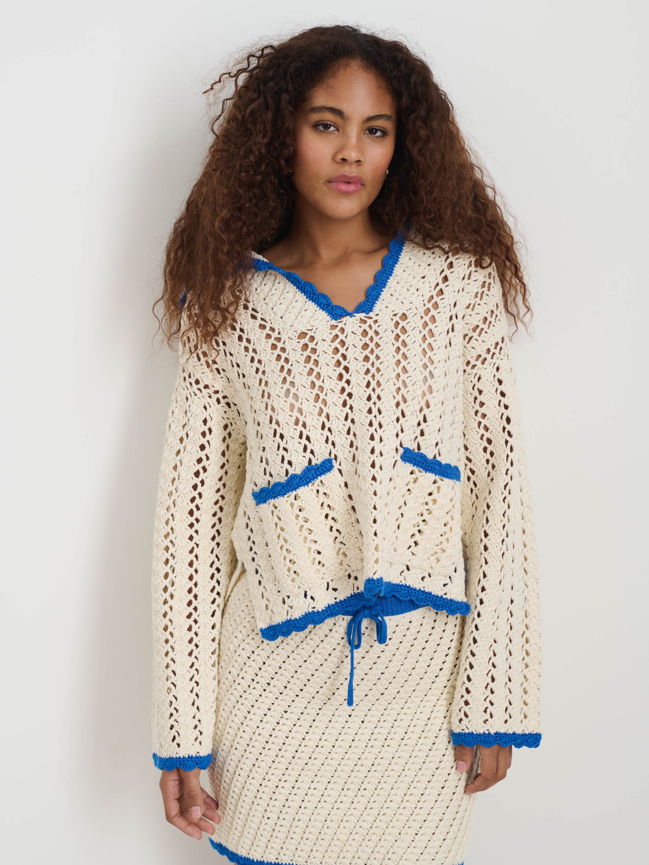 Callie Hand Crochet Cotton Pullover Sweater - Women's Boho Chic Knit Top for Casual Wear & Beach Outfits