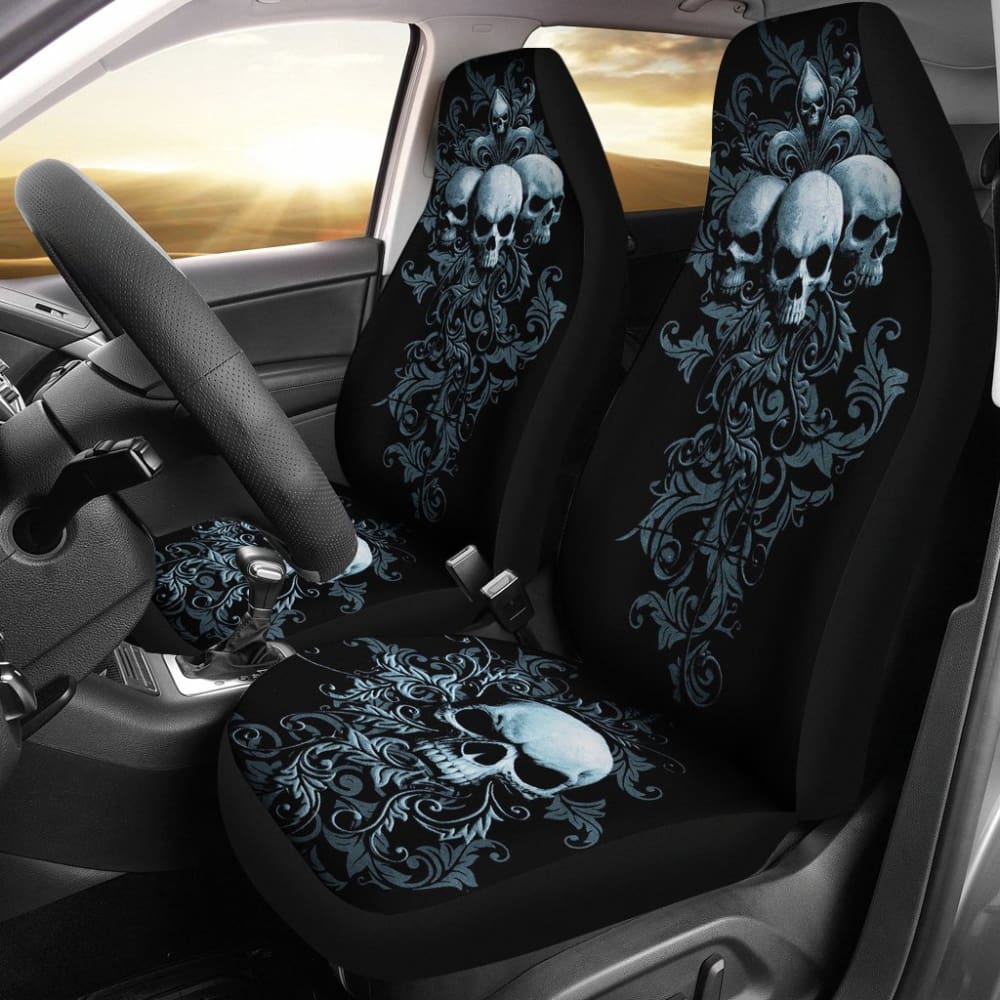 2 Pcs Gothic Grim Reaper Skull Girl Car Seat Covers - Black Horror Decor for Halloween, Cosplay & Car Accessories - Perfect for Gothic Lovers, Horror Fans & Alternative Style Vehicles