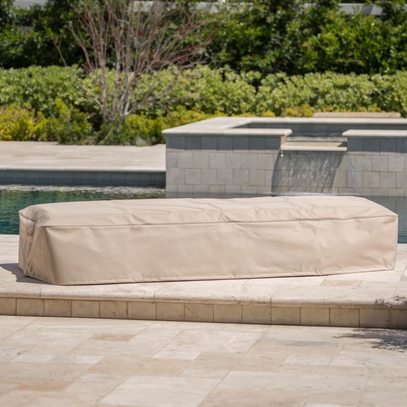 Waterproof Heavy Duty Outdoor Chaise Lounge Cover - Beige Patio Furniture Protector for Sun, Rain & Snow - Perfect for Poolside, Deck, Garden & Backyard Use