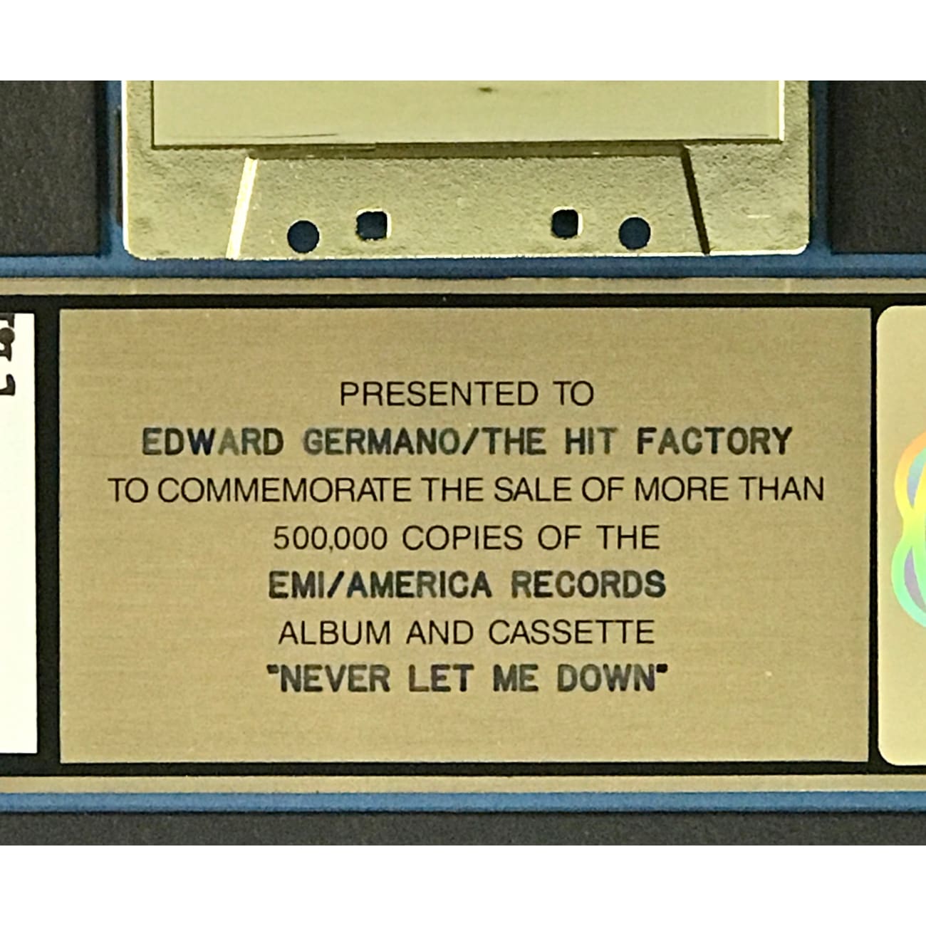 David Bowie Never Let Me Down RIAA Gold Album Award - Certified Collectible Music Memorabilia for Fans & Home Decor Display