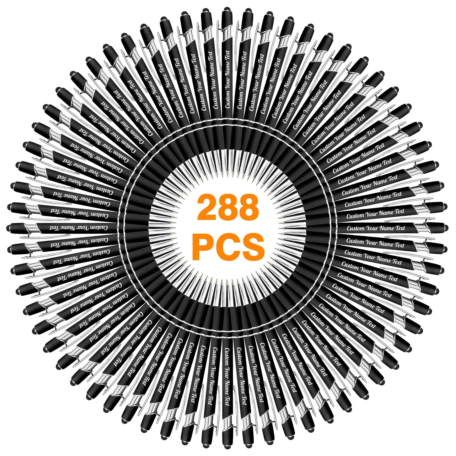 288-Piece Custom Engraved Ballpoint Pens with Stylus - Personalized Name/Logo/Text - Bulk Promotional Pens for Business, Graduation, Wedding - Ideal for Office Use, Corporate Gifts & Special Events (Black Ink)