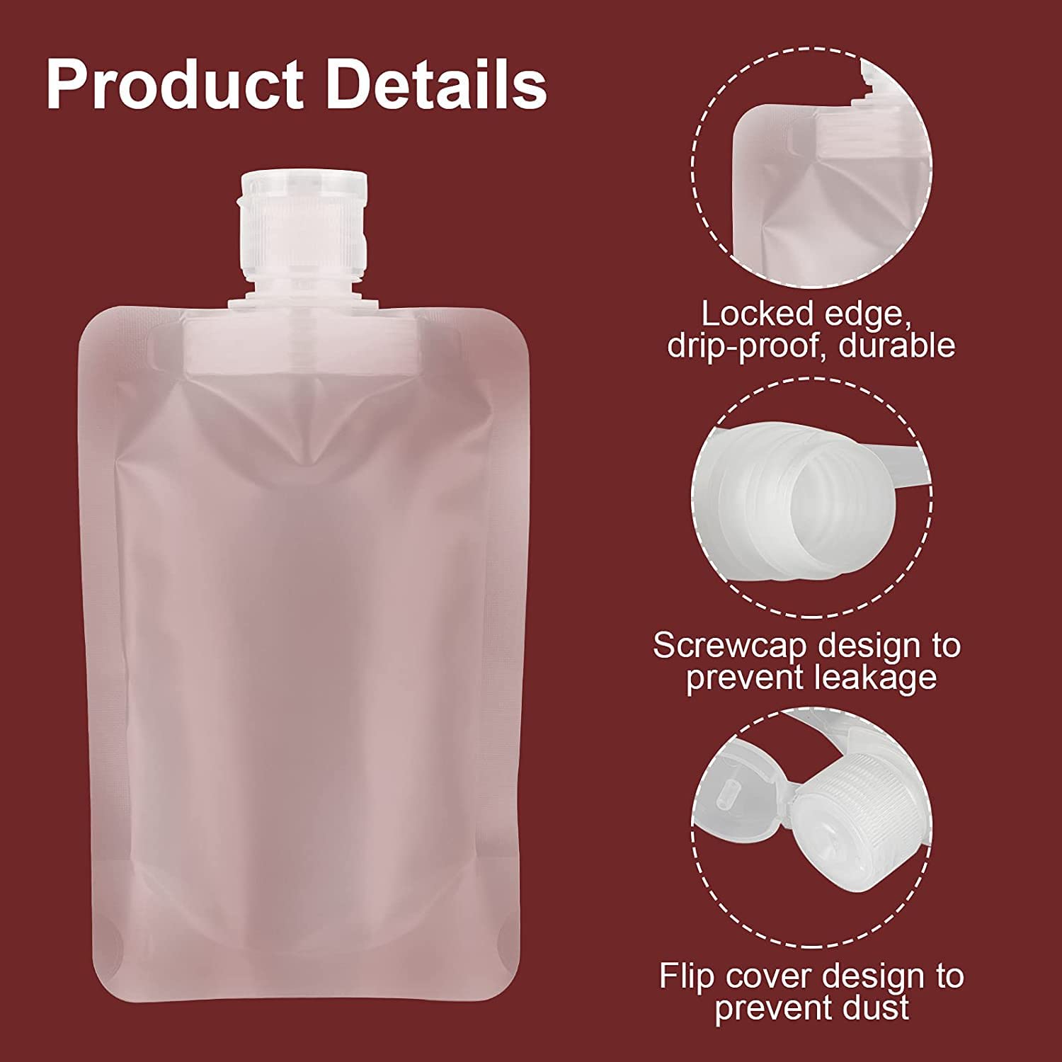 RRJ Travel Fluid Makeup Packing Bag - 30ml/50ml/100ml Refillable Leakproof Squeeze Pouch | Empty Cosmetic Containers with Stand-Up Spout | Foldable Toiletry Bags for Lotion, Shampoo, Conditioner | Perfect for Travel, Gym & Home Use