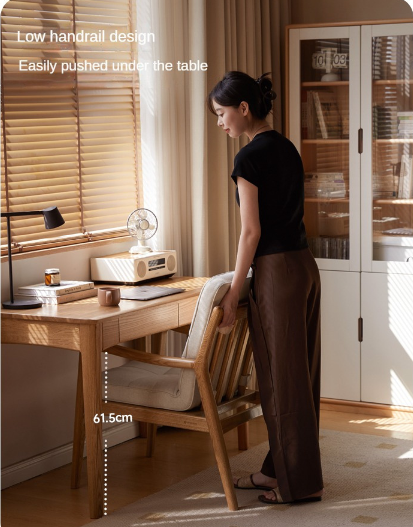 Ergonomic Oak Solid Wood Study Chair with Soft Padded Seat - Perfect for Home Office, Library & Reading Nook Comfort